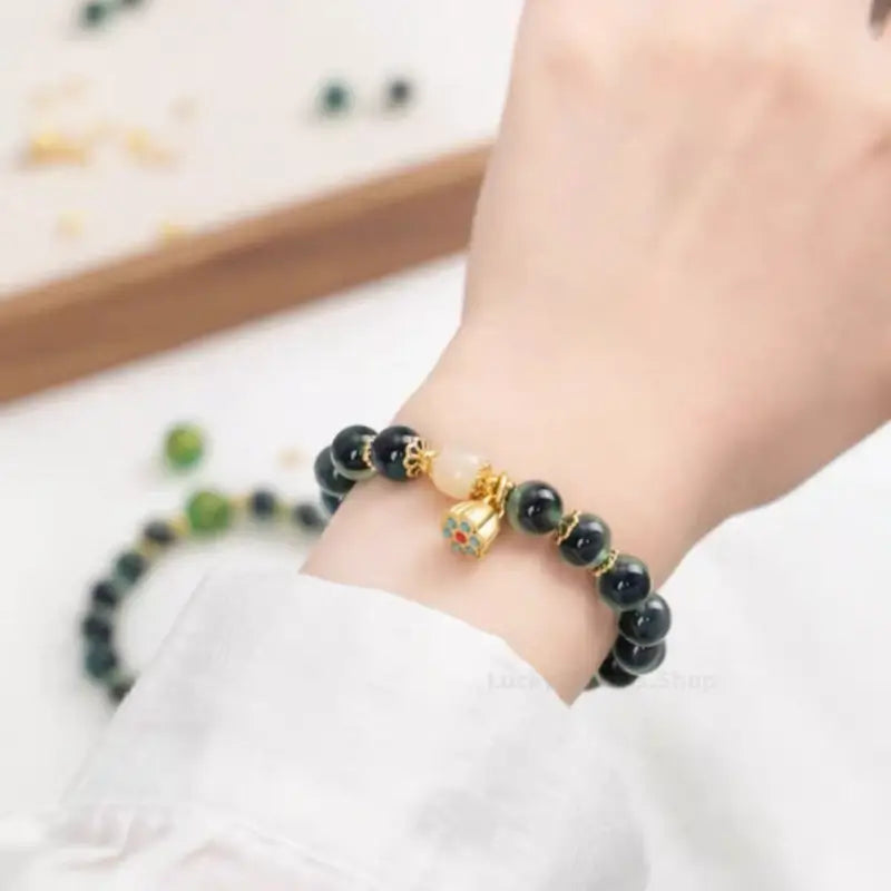 Dunhuang Good Fortune Linked Green Honey Agate Bracelet | Natural Stone Oriental Jewelry-LuckyCharms.Shop