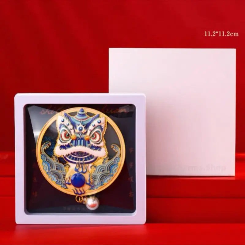 Aimant de réfrigérateur en relief représentant la danse du lion du musée du Guangdong | Alliage de zinc | Cadeau porte-bonheur chinois