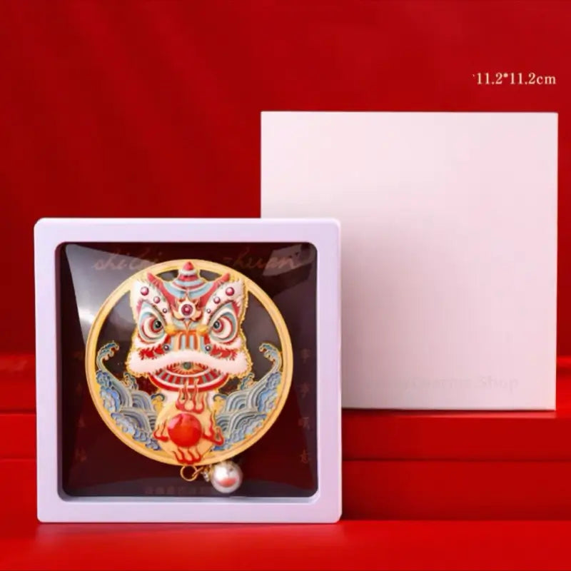 Aimant de réfrigérateur en relief représentant la danse du lion du musée du Guangdong | Alliage de zinc | Cadeau porte-bonheur chinois