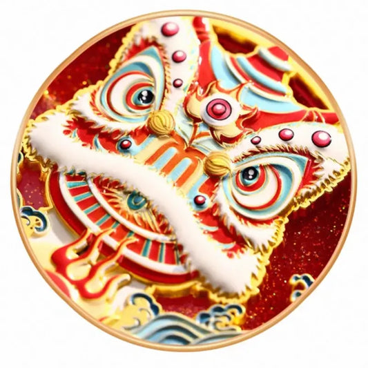 Guangdong Museum Lion Dance Relief Quicksand Fridge Magnet | Zinc Alloy Lucky Chinese Decor Gift