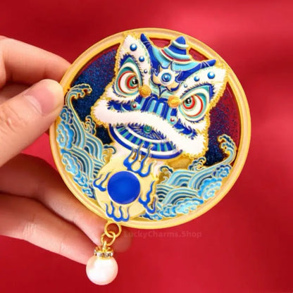 Aimant de réfrigérateur en relief représentant la danse du lion du musée du Guangdong | Alliage de zinc | Cadeau porte-bonheur chinois