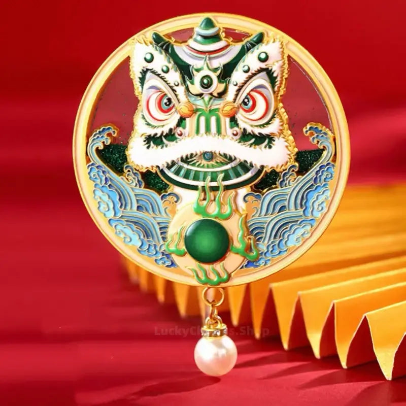 Aimant de réfrigérateur en relief représentant la danse du lion du musée du Guangdong | Alliage de zinc | Cadeau porte-bonheur chinois