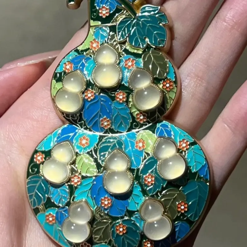 Henan Museum Enamel Inlaid Jade Gourd Fridge Magnet | 3D Cultural Relic Souvenir-LuckyCharms.Shop