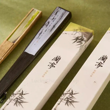 Coffret cadeau éventail pliant Pavillon Lanting du musée de Nankin | Inspiré de la calligraphie de Wang Xizhi | Élégant éventail décoratif en bambou