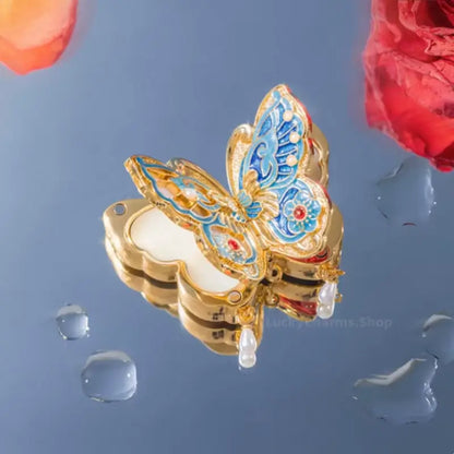 Baume parfumé solide Papillon Gemme du Musée du Palais | Parfum de rose à la cire d'abeille naturelle | Parfum portable inspiré de la dynastie Qing