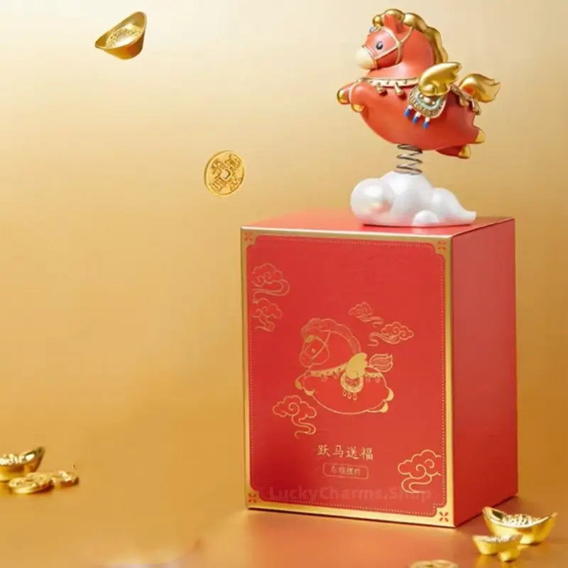 Figurine à tête branlante Cheval de la Fortune du Musée du Palais | Ornement de voiture inspiré de Xu Beihong | Cadeau de l'Année du Cheval porte-bonheur