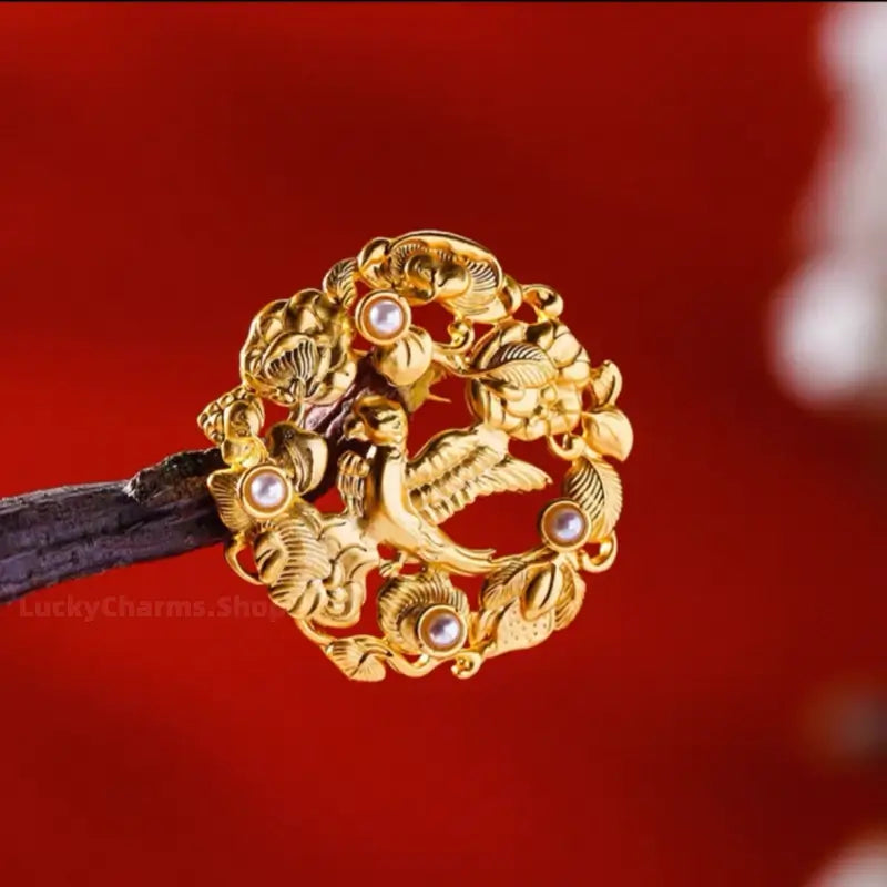 Shaanxi History Museum Gilded Brooch | Cultural Relic Inspired, Auspicious Meaning, Safety Lock - Gift & Daily Wear-LuckyCharms.Shop