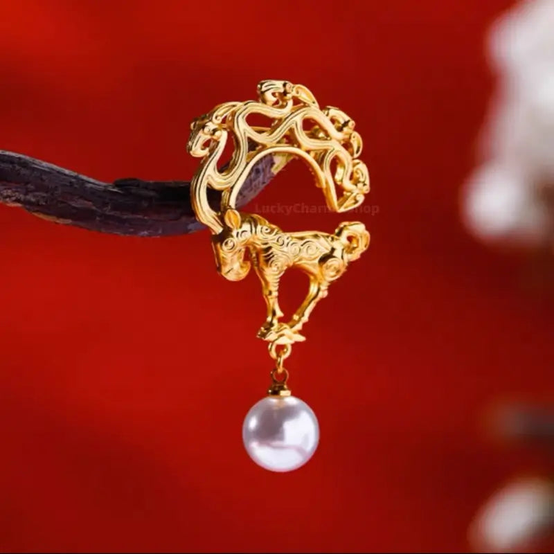 Shaanxi History Museum Gilded Brooch | Cultural Relic Inspired, Auspicious Meaning, Safety Lock - Gift & Daily Wear-LuckyCharms.Shop