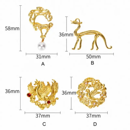 Shaanxi History Museum Gilded Brooch | Cultural Relic Inspired, Auspicious Meaning, Safety Lock - Gift & Daily Wear-LuckyCharms.Shop