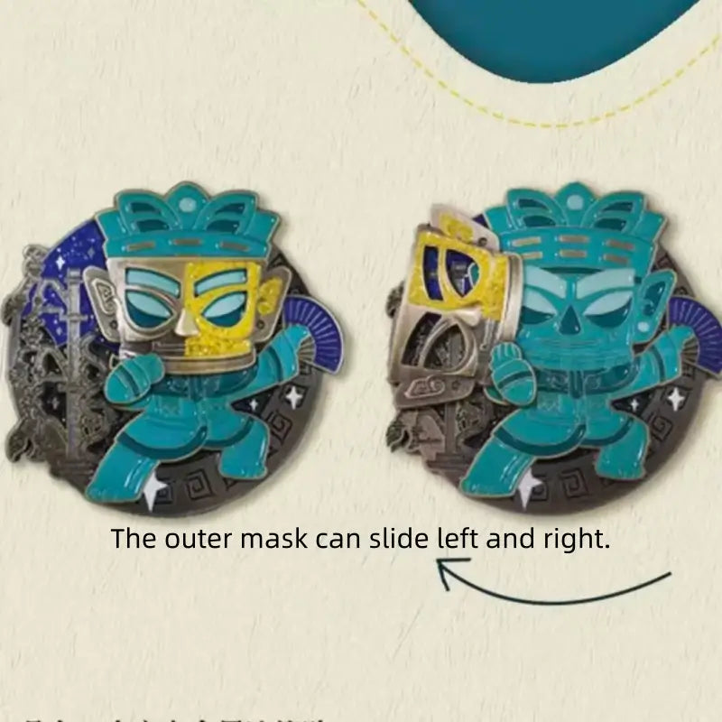 Bronze Standing Figure Face-Changing Mask Metal Fridge Magnet from Sanxingdui Museum-LuckyCharms.Shop