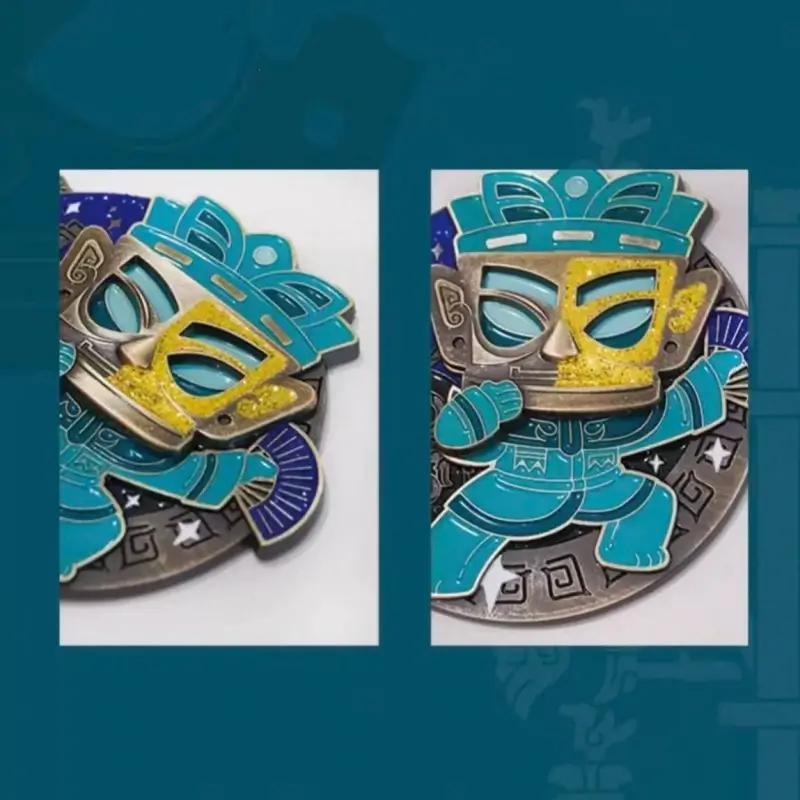 Bronze Standing Figure Face-Changing Mask Metal Fridge Magnet from Sanxingdui Museum-LuckyCharms.Shop