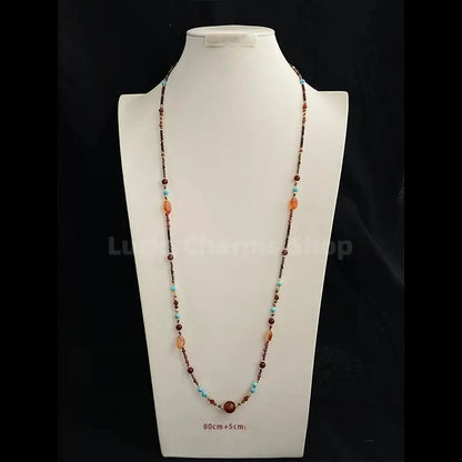 Neo-Chinese Natural Red Agate & Turquoise Multi-Way Luck Beaded Necklace-LuckyCharms.Shop