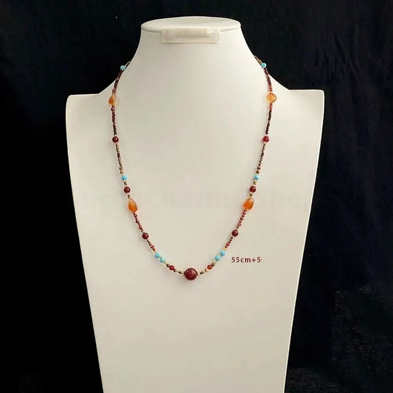Neo-Chinese Natural Red Agate & Turquoise Multi-Way Luck Beaded Necklace-LuckyCharms.Shop