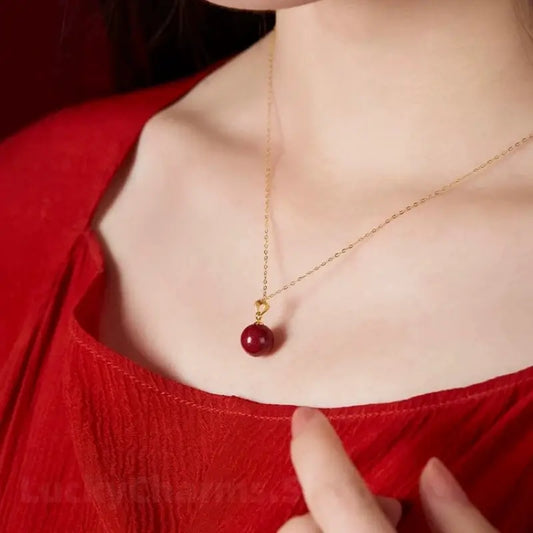 Natural Cinnabar Fortune-Turning Beads Pendant Love & Luck Necklace-LuckyCharms.Shop
