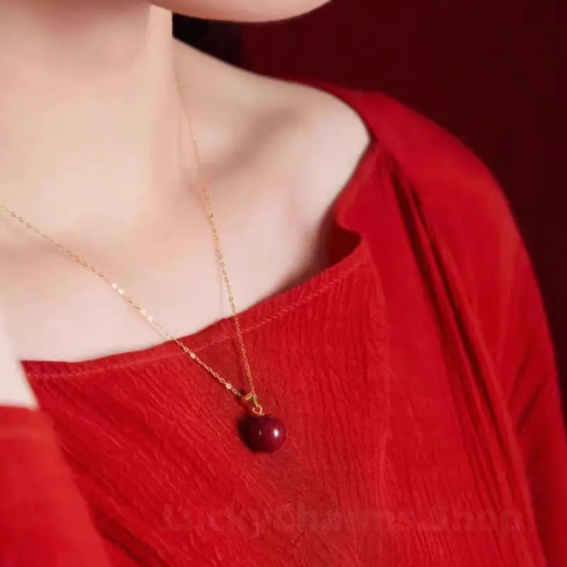 Natural Cinnabar Fortune-Turning Beads Pendant Love & Luck Necklace-LuckyCharms.Shop