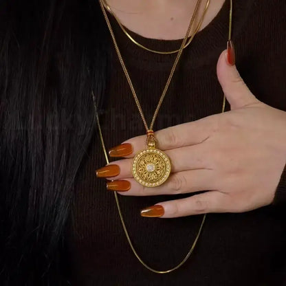 Gold-plated Rotatable Eight Treasures Compass Pendant Necklaces-LuckyCharms.Shop