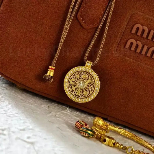 Gold-plated Rotatable Eight Treasures Compass Pendant Necklaces-LuckyCharms.Shop