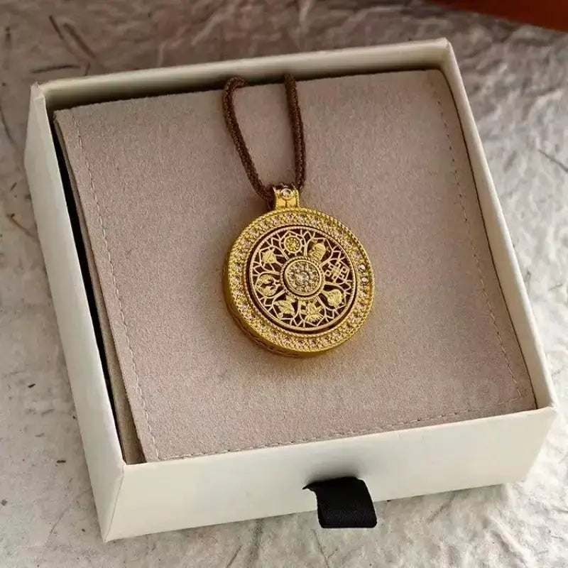 Gold-plated Rotatable Eight Treasures Compass Pendant Necklaces-LuckyCharms.Shop