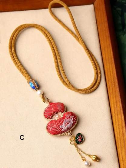 Chinese Style Intangible Cultural Heritage Double-Sided Song Brocade Gourd Pendant Necklace & Sweater Chain-LuckyCharms.Shop