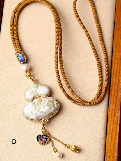 Chinese Style Intangible Cultural Heritage Double-Sided Song Brocade Gourd Pendant Necklace & Sweater Chain-LuckyCharms.Shop
