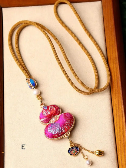 Chinese Style Intangible Cultural Heritage Double-Sided Song Brocade Gourd Pendant Necklace & Sweater Chain-LuckyCharms.Shop