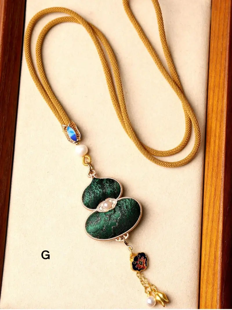 Chinese Style Intangible Cultural Heritage Double-Sided Song Brocade Gourd Pendant Necklace & Sweater Chain-LuckyCharms.Shop