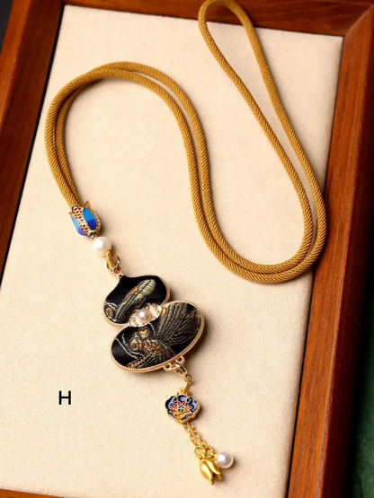 Chinese Style Intangible Cultural Heritage Double-Sided Song Brocade Gourd Pendant Necklace & Sweater Chain-LuckyCharms.Shop