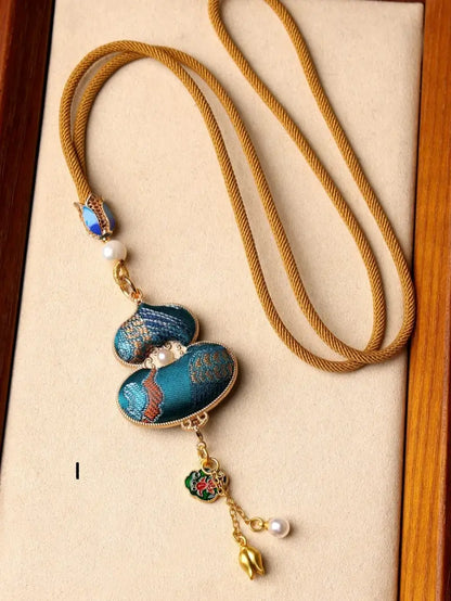 Chinese Style Intangible Cultural Heritage Double-Sided Song Brocade Gourd Pendant Necklace & Sweater Chain-LuckyCharms.Shop