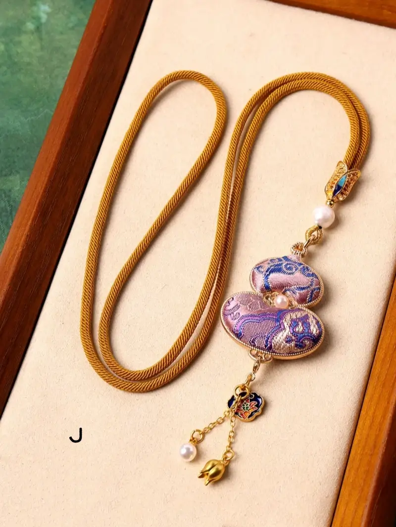 Chinese Style Intangible Cultural Heritage Double-Sided Song Brocade Gourd Pendant Necklace & Sweater Chain-LuckyCharms.Shop