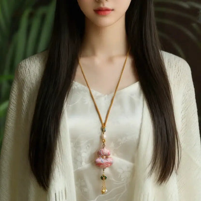 Chinese Style Intangible Cultural Heritage Double-Sided Song Brocade Gourd Pendant Necklace & Sweater Chain-LuckyCharms.Shop