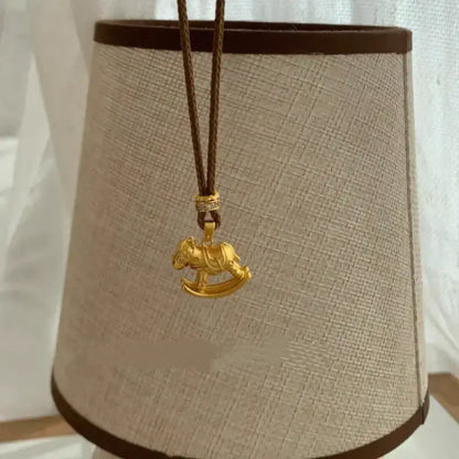 Neo-Chinese Gold-Plated Carousel Pendant Necklace | Adjustable Knitted Cord, Clavicle & Sweater Chain-LuckyCharms.Shop