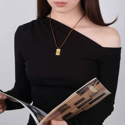 光沢のあるゴールドのル・ル・トンペンダント | レディースレザーコードネックレス、4スタイル