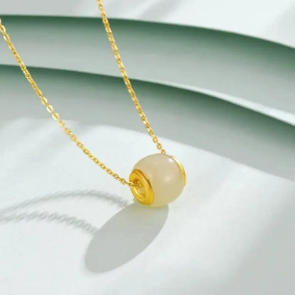 純金象嵌和田翡翠盧盧通ペンダントネックレス｜バレル型でエレガント、幸運のジュエリー。普段使いにもギフトにも最適