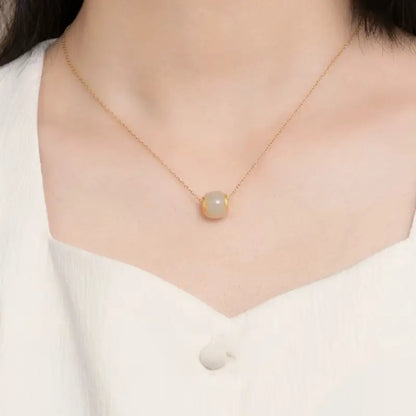 純金象嵌和田翡翠盧盧通ペンダントネックレス｜バレル型でエレガント、幸運のジュエリー。普段使いにもギフトにも最適