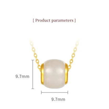 純金象嵌和田翡翠盧盧通ペンダントネックレス｜バレル型でエレガント、幸運のジュエリー。普段使いにもギフトにも最適