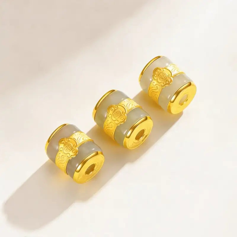 Natural Hetian Jade & Pure Gold Lu Lu Tong Pendant Necklace | Fortune Character, Barrel-Shaped, Elegant Lucky Jewelry for Gifting & Daily Wear