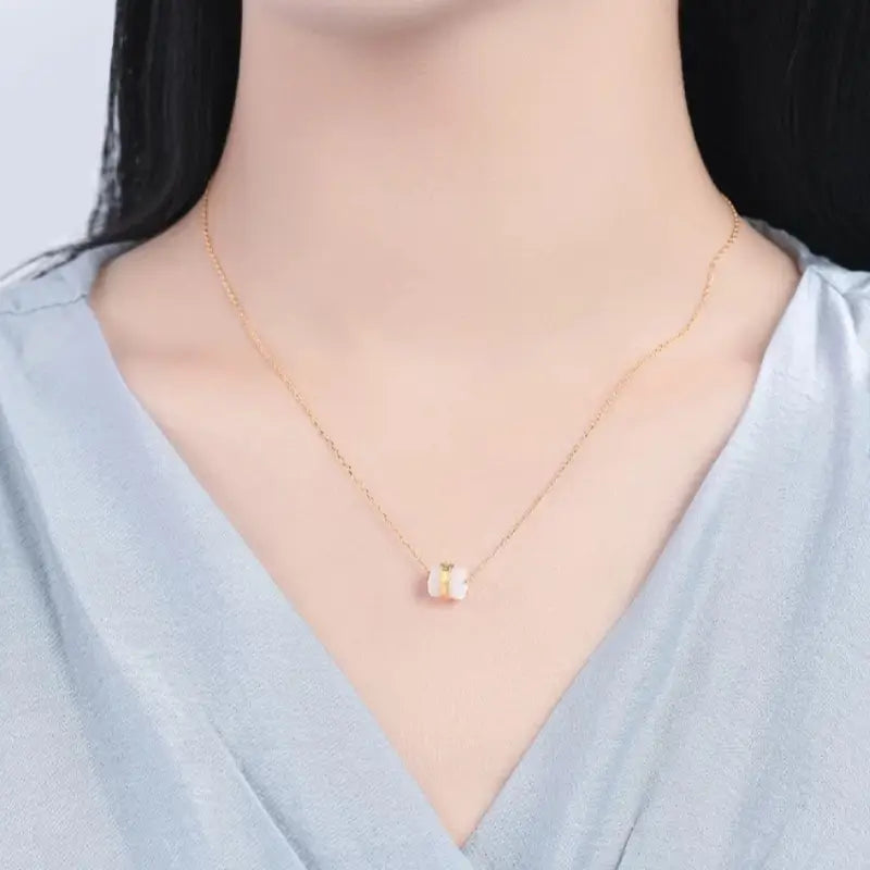 18K Gold & Natural White Mother of Pearl Lu Lu Tong Pendant Necklace | Diamond Accent, Barrel-Shaped