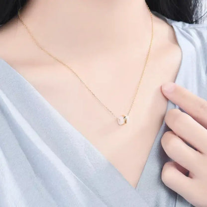 18K Gold & Natural White Mother of Pearl Lu Lu Tong Pendant Necklace | Diamond Accent, Barrel-Shaped