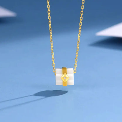 18K Gold & Natural White Mother of Pearl Lu Lu Tong Pendant Necklace | Diamond Accent, Barrel-Shaped