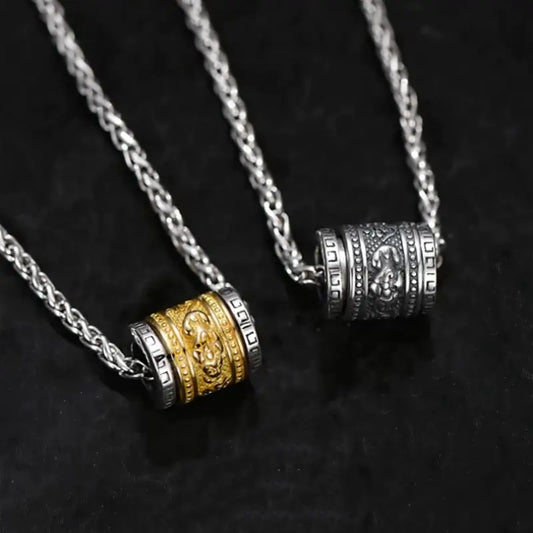 Collier Pixiu rotatif en argent sterling 925 | Chaîne en os de dragon, pendentif porte-bonheur en or noir pour homme, indéformable