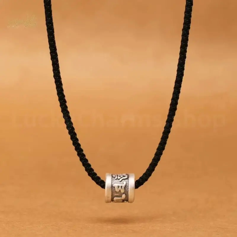 Om Mami Padme Hūm Six-Syllable Mantra Silver Fortune-Turning Bead Pendant Necklace-LuckyCharms.Shop