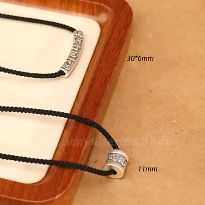 Om Mami Padme Hūm Six-Syllable Mantra Silver Fortune-Turning Bead Pendant Necklace-LuckyCharms.Shop