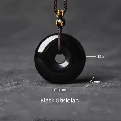 天然黒曜石のピースバックルペンダントネックレス｜六音節マントラビーズ、クリスタルエネルギーのお守り