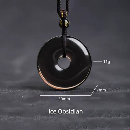 天然黒曜石のピースバックルペンダントネックレス｜六音節マントラビーズ、クリスタルエネルギーのお守り