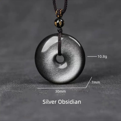 天然黒曜石のピースバックルペンダントネックレス｜六音節マントラビーズ、クリスタルエネルギーのお守り
