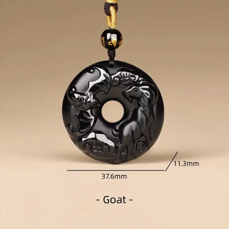 天然黒曜石の十二支風平和バックルネックレス｜特別なお守り