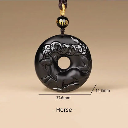 天然黒曜石の十二支風平和バックルネックレス｜特別なお守り