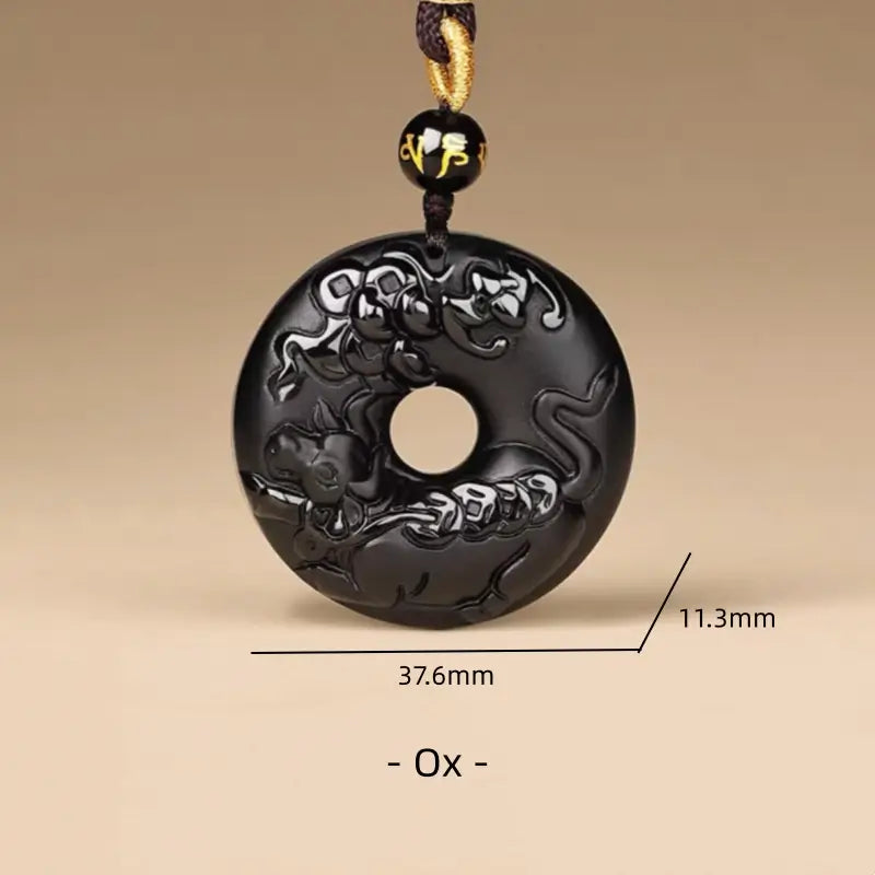 天然黒曜石の十二支風平和バックルネックレス｜特別なお守り