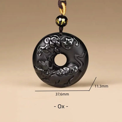 天然黒曜石の十二支風平和バックルネックレス｜特別なお守り