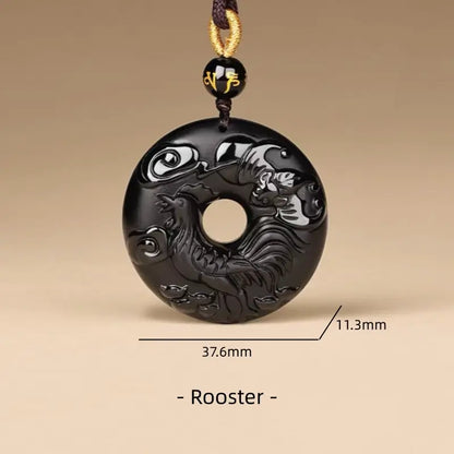 天然黒曜石の十二支風平和バックルネックレス｜特別なお守り